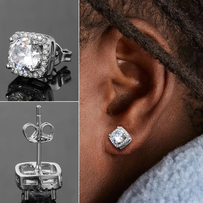 Klassische runde Ohrstecker für Damen und Herren, silberfarben, luxuriös, glitzernd, vollbesetzt mit Zirkonia, Hip-Hop-Rock-Ohrschmuck, Geschenk für Männer