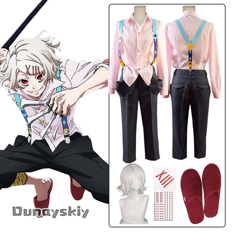 

Аниме Juzo Suzuya Rei Косплей Костюм Розовая Рубашка Брюки Ремни Наколенники Полный комплект Маскировка на Хэллоуин Парик Обувь Костюмы-코스프레-