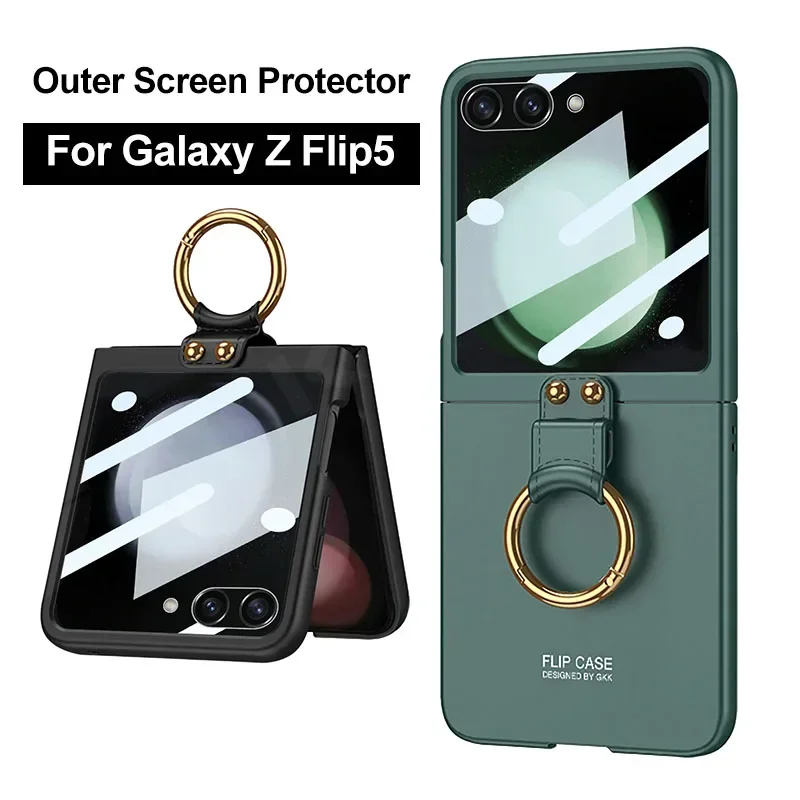 

External Screen Protector Ring Holder Case For Samsung Galaxy Z Flip 5 Flip5 Shockproof Armor Protective Matte Hard Cover Cases