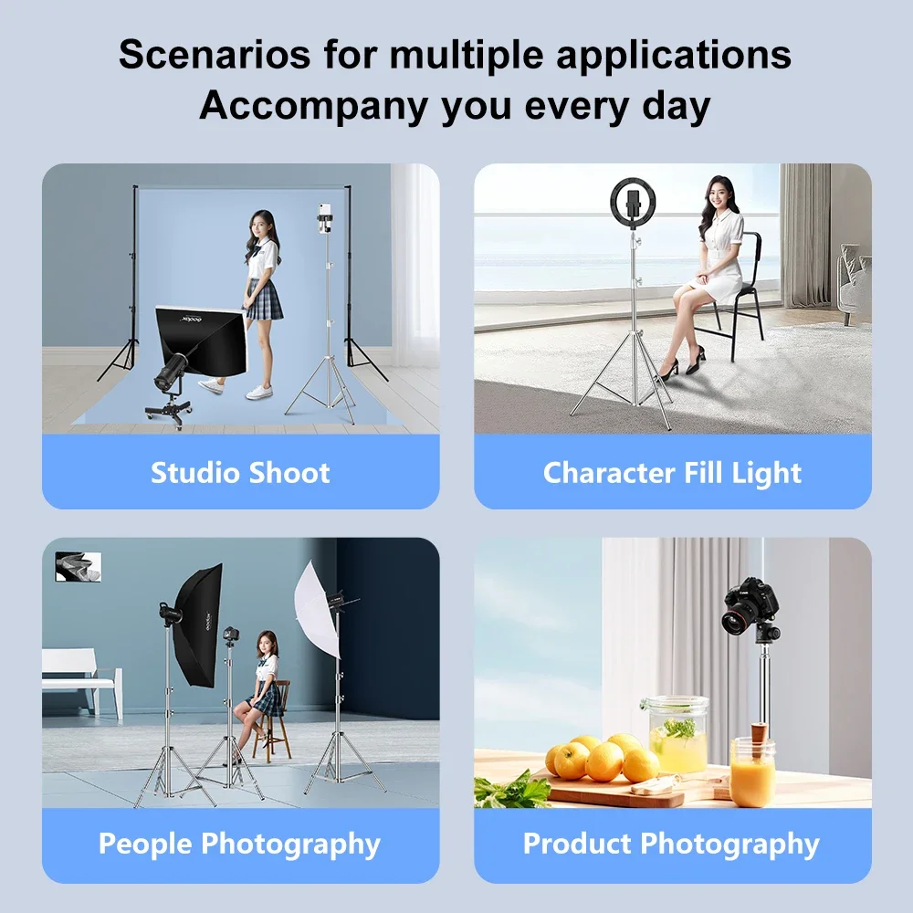 SOONPHO 2m Tripod Portable for Godox Photography Ring Light Softbox Cell phone Live Broadcast Selfie Aluminum Lighting Stand