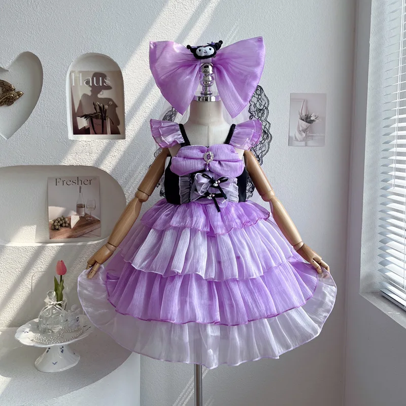 

Anime Kuromi Girls Lolita Dress Lace Party Dress for Kids Ruffled Skirt Princess Halloween Costume Ball Gown Holiday Gifts