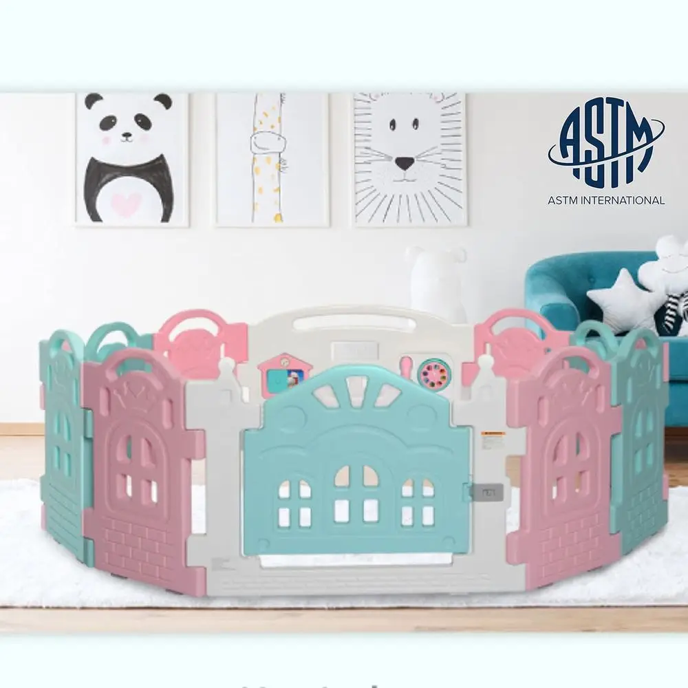 ゲームパネル付きコンパクト折りたたみ式ベビーサークル、ピンク＆ブルー、赤ちゃんや幼児に最適、屋内＆屋外使用