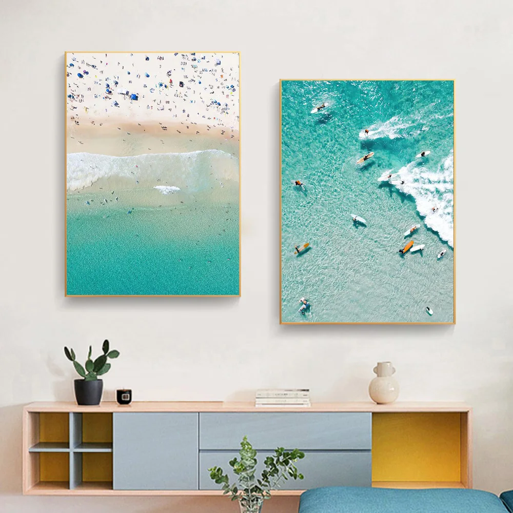 Modern Bondi Beach Aerial Landscape Canvas Posters Summer Seaside Surfing Art Prints Home Decor Wall Painting For Living Room