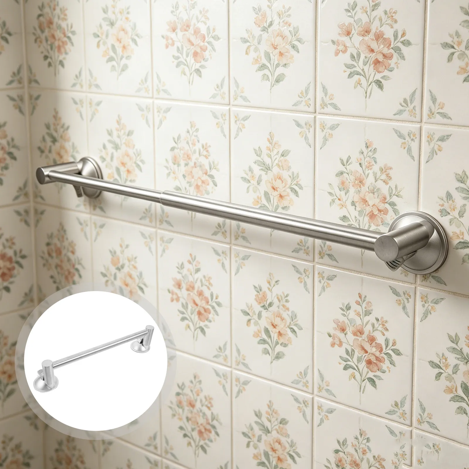 

Stainless Steel 25.6 Inch Adjustable Towel Rack Suction Cup Bathroom Shower Tile Wall Holder Suction Cup Towel Holder