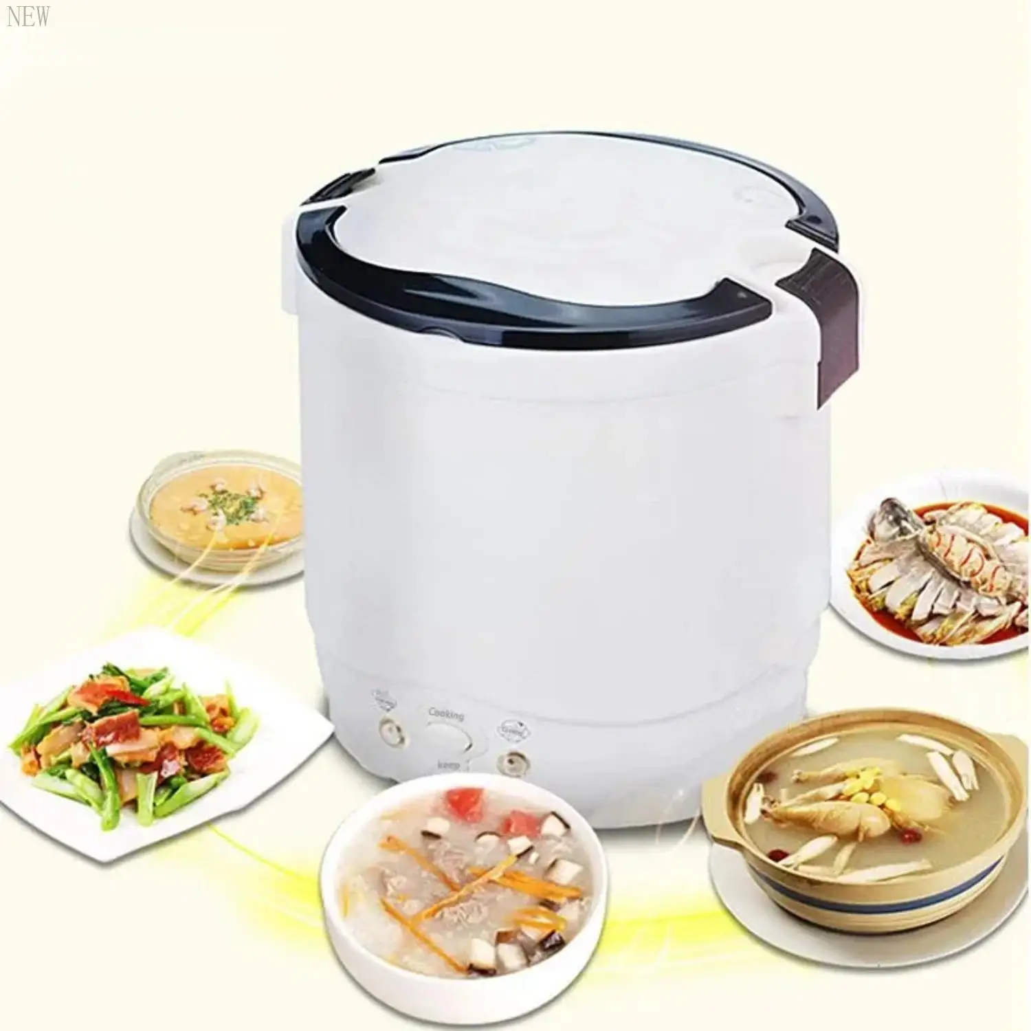 

NEW Compact Mini Portable Household MultiCooker with 12V 24V 220V Power Options - Convenient Pot Cooking Machine for Car and Tru