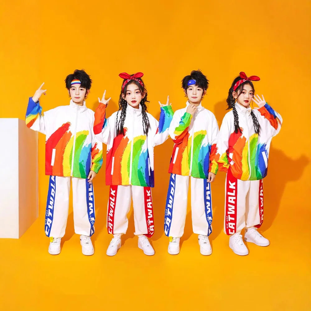 

Children's rainbow costumes Games costumes Opening ceremony class uniforms Children's hiphop street dance suit