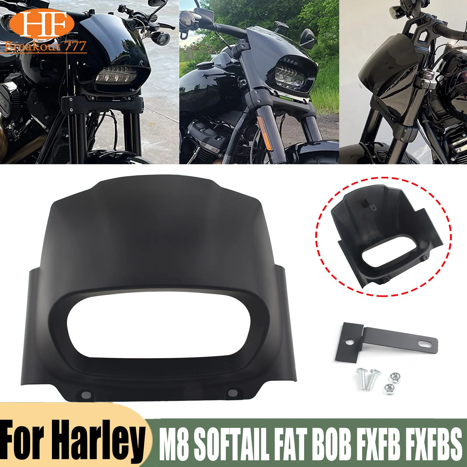 For M8 SOFTAIL FAT BOB FXFB FXFBS 2018-2022 2019 2021 2020 Motorcycle Gloss Black Lamp Mask Headlight Front Fairing Cover