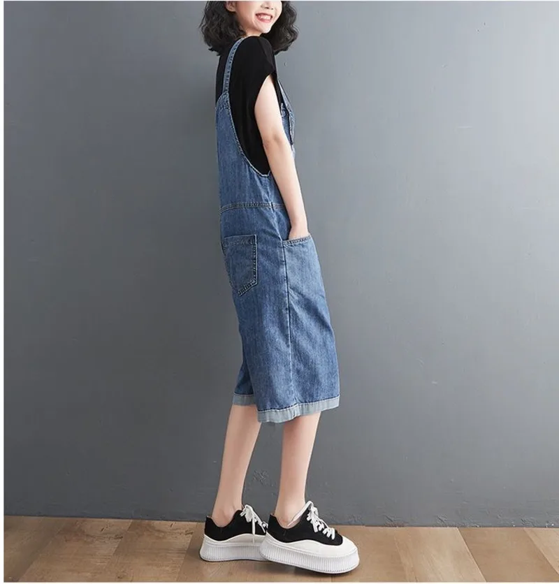 Sommer Denim Overalls Shorts für Frauen lässig lose Tasche weites Bein Overall Stram pler weibliche ärmellose Hosenträger Jeans Hose