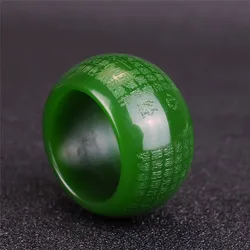 22mm Natural Nephrite Green Jade Ring Wide Band Men Women Fine Jewelry Genuine Chinese Hetian Jade Heart Sutra Thumb Rings