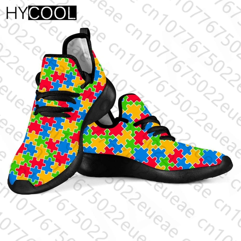 HYCOOL High Quality Lightweight Women Mesh Sports Shoes Rainbow Colorful Autism Awareness Printing Gym Fitness Running Sneakers