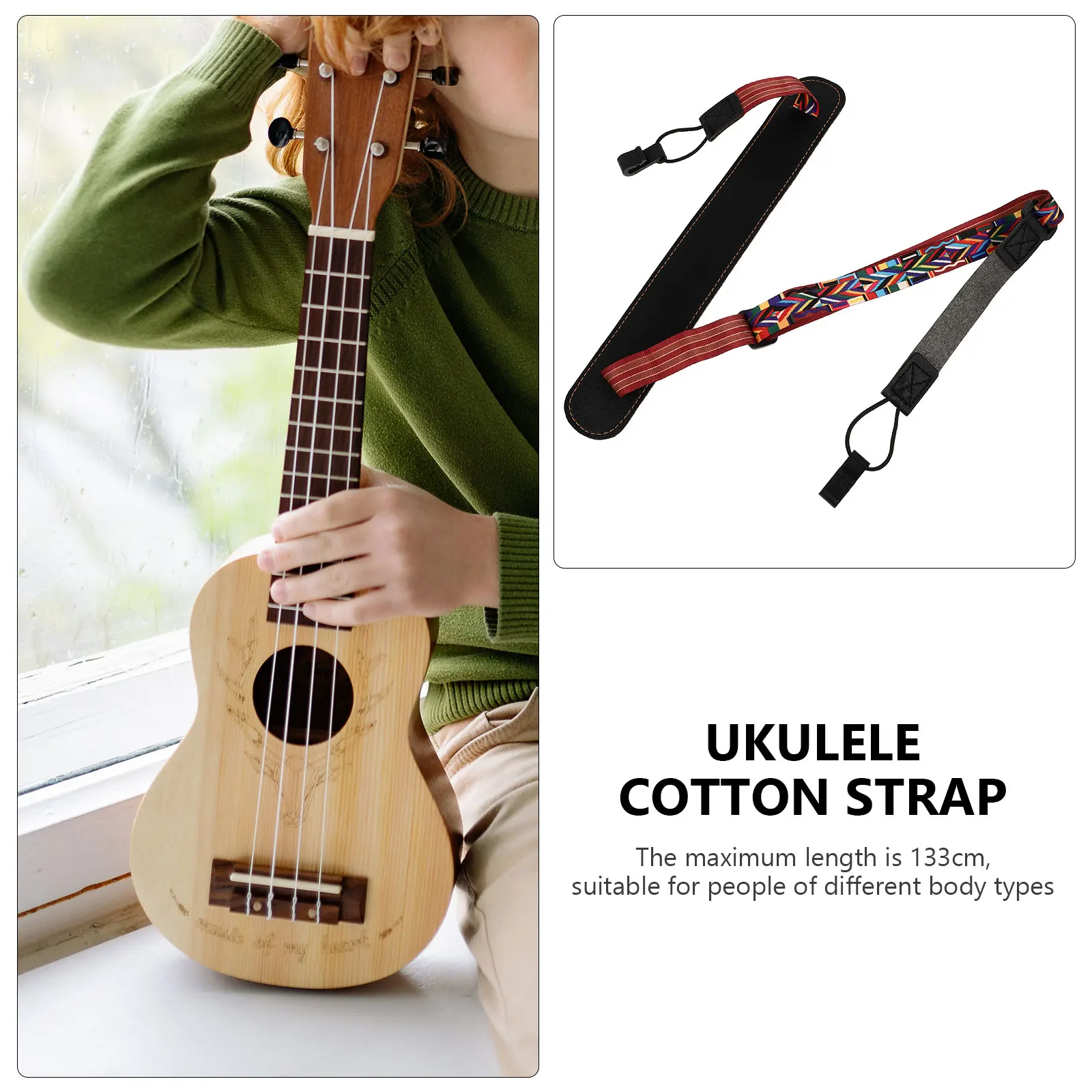 1 pc Ukulele Strap Cotton Pu Material Lightweight Portable Non-Perforated Adult Diagonal Strap For String Instrument Accessories