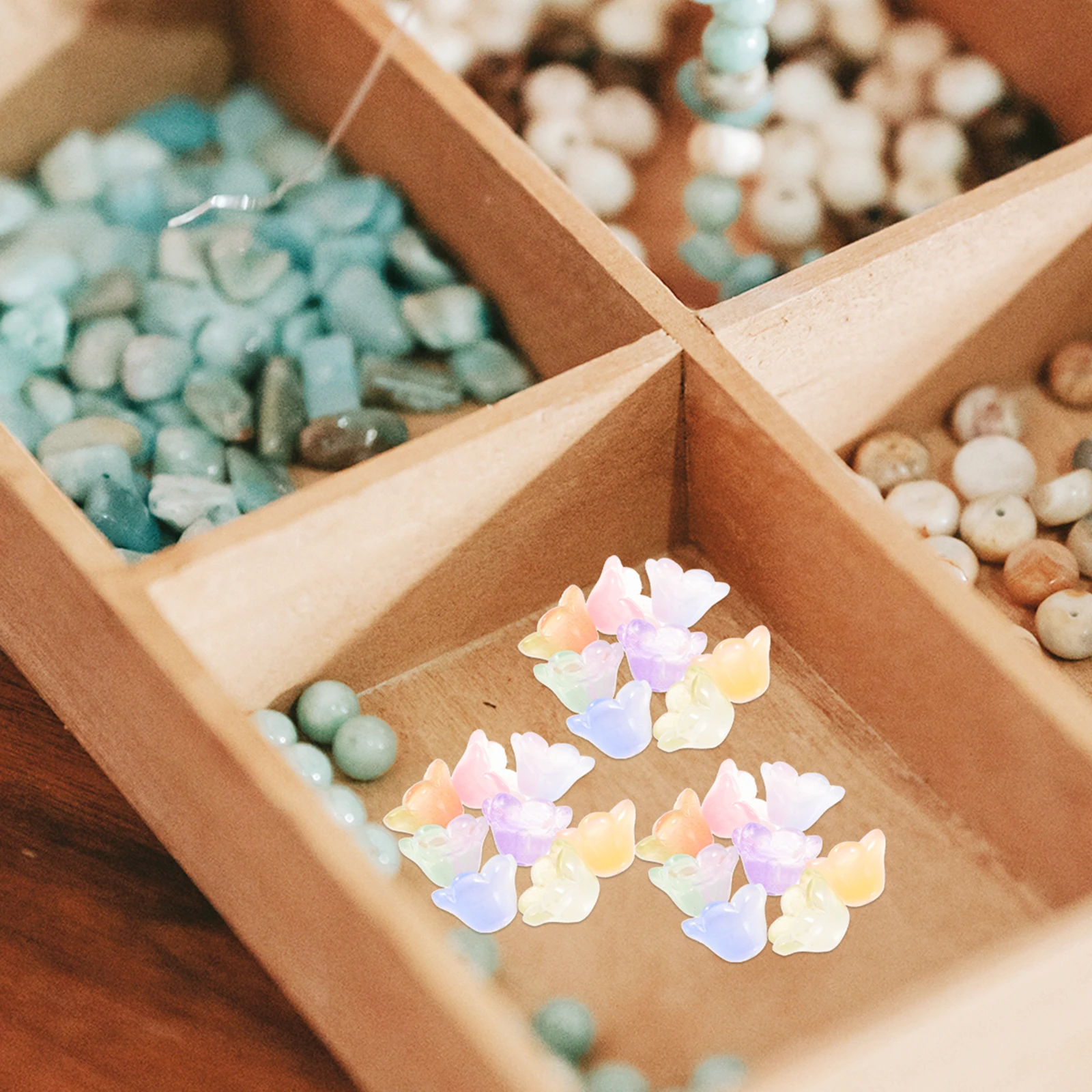

100pcs Glass Flower Beads Smooth Sturdy DIY Bracelets Necklaces Earrings Jewelry Making Supplies Crafting Tools Mixed Colors