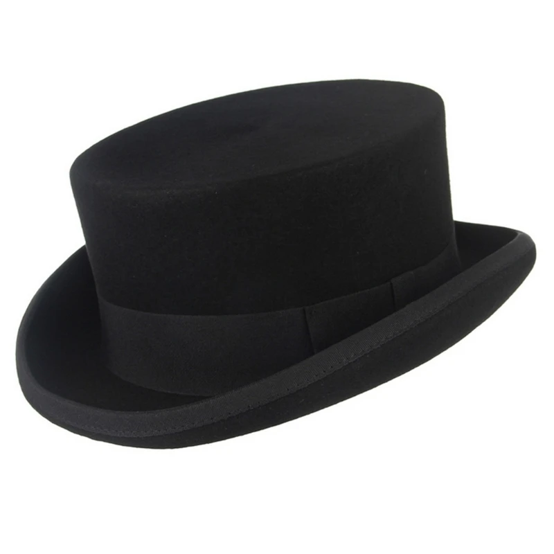 Woolen Panama Flat Top Hat for Adult Round Magics Show Headwear Masquerade Accessories Role Play Gentleman Hat