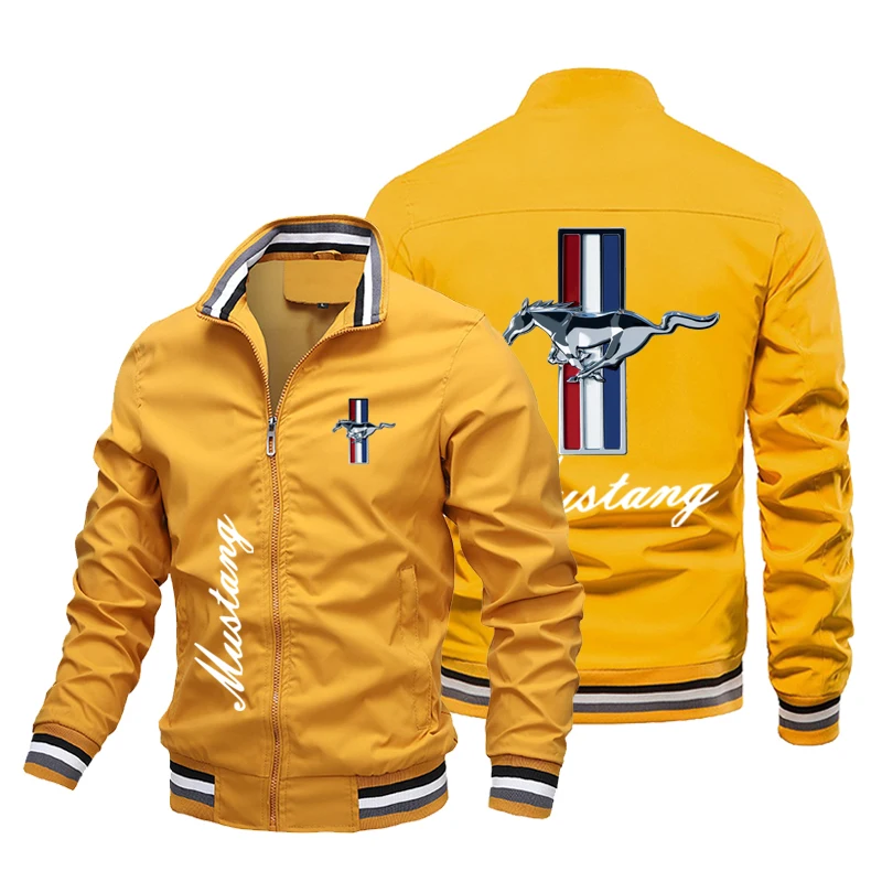 Lente En Herfst Herenjack, Mustang Motorfiets, Bedrukt Motorjack, Heren Casual Windjack, Sportkleding Mode Top