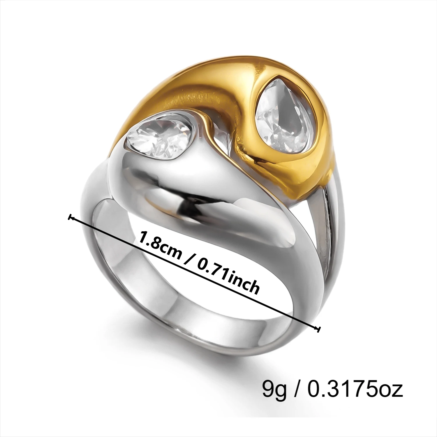 Minimalistischer Geometrischer Zweifarbiger Edelstahl Offener Ring für Frauen Zarter Wellenförmiger Manschettenring Hypoallergener Party-Fingerschmuck Geschenk – Detail 9