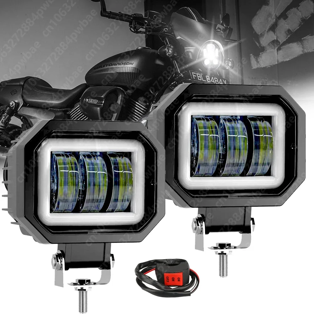 

80W Angel Eyes Motorcycle Spotlights Headlight Car LED Work Light 24V Waterproof For Offroad Truck Driving Automobile Accessorie