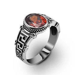Real 925 Sterling Silver Mens Ring Red Cubic Zirconia Stone Jewelry Gift Silver Hand Wedding Male Ring