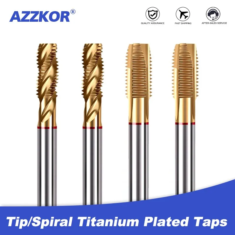 AZZKOR Extended Titanium Plated Taps Stainless Steel Special Machine Use Spiral /Tip Tapping Tools M3-M12