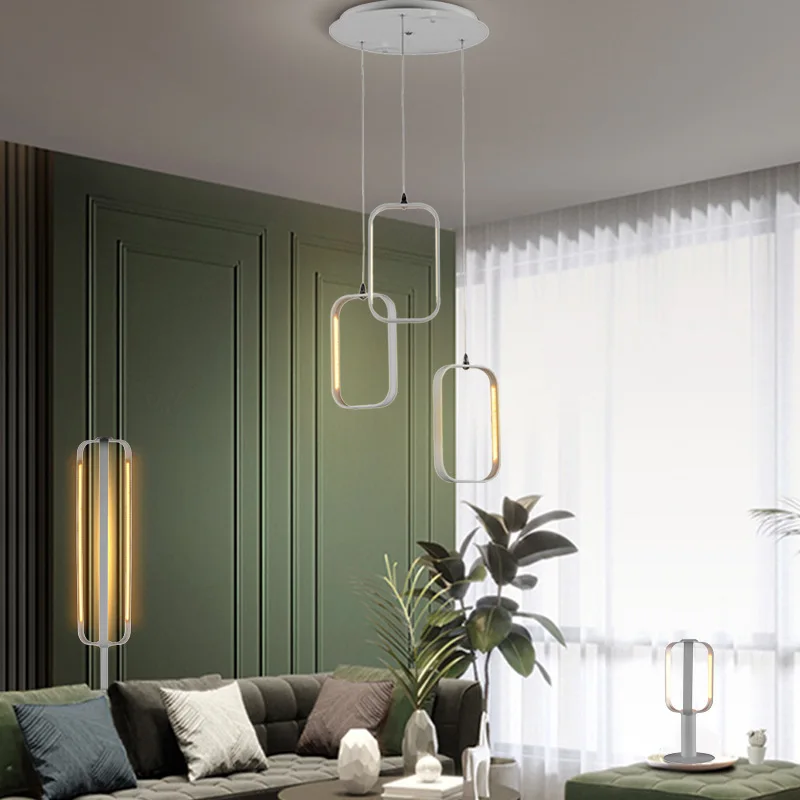 Nordic Simple Rectangle Aluminum Frame LED Cord Hanging Pendant Lights of 3 Combined Droplights image 3