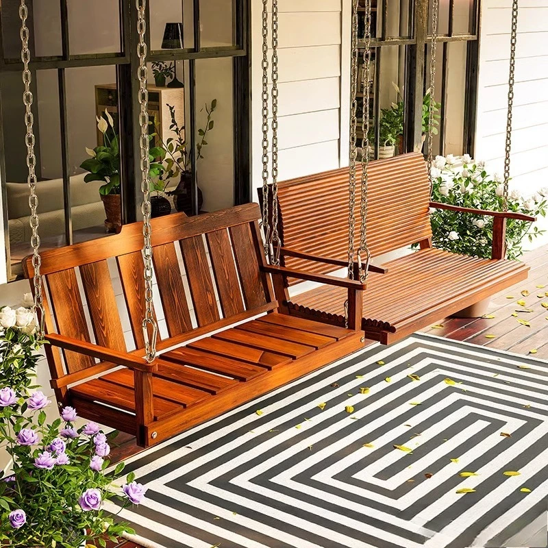 

Outdoor swing hanging chair Outdoor double rocking chair Rural small yard solid wood seat