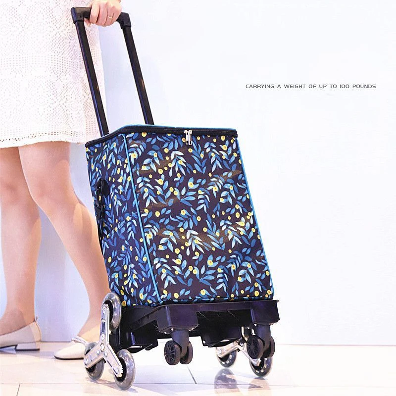 Carro de compras plegable con bolsa térmica aislada y ruedas para escalar escaleras, capacidad de carga de 50 kg, mango desmontable y ajustable