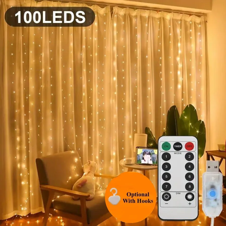 1pc USB 3x1M 100LED Curtain Lights Fairy String Lights Rainbow Window Lamp Home Bedroom Wedding Christmas Decoration