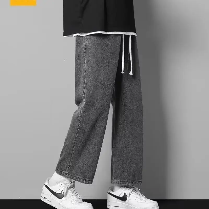 

Autumn thin light colored cropped jeans for men, versatile straight leg loose fitting men's high street long pants