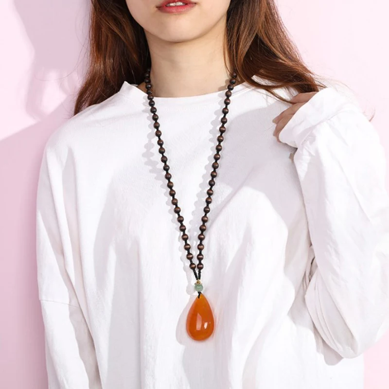 Vintage Ethnic Style Women's Neck Chain Beeswax Drop Beads Rope Choker Sweater Chain Long Chain Women Pendant Necklace Jewelry