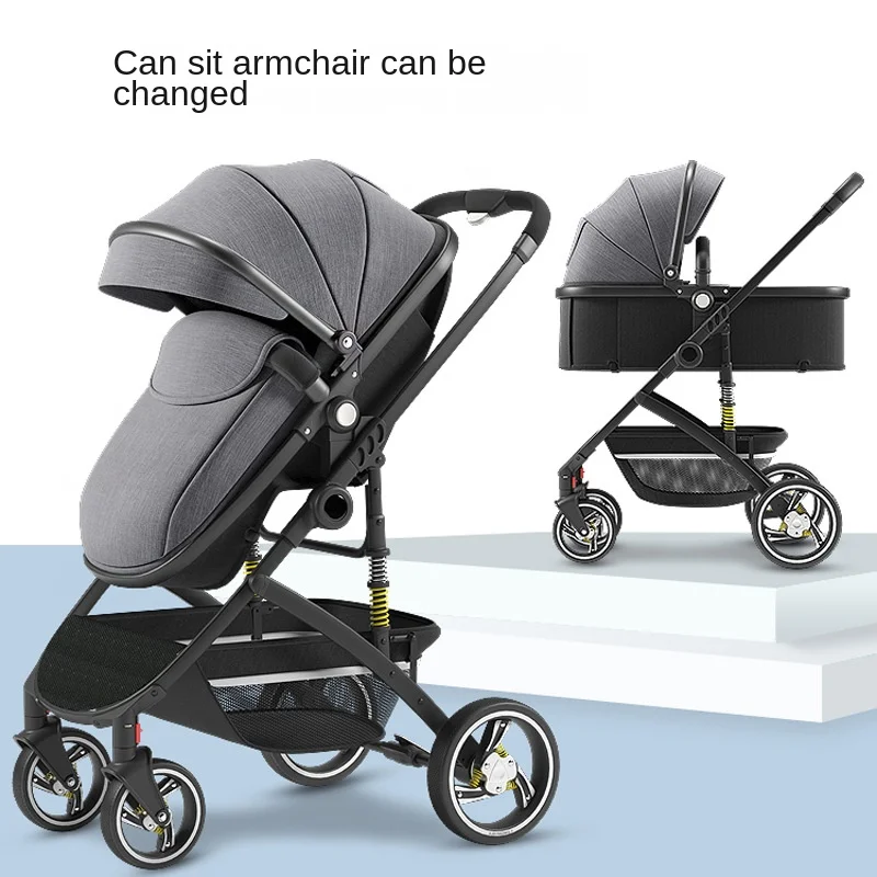 Multifunctional Basket Stroller Can Sit Lie Down Light and Fold Two-way High Landscape Four-wheel Shock-absorbing Baby Stroller