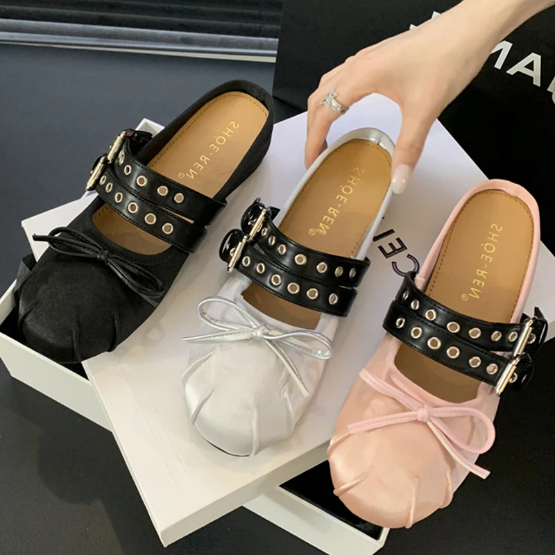 Sutra wanita sandal Wedges sepatu dangkal sutra sepatu Mules sepatu wanita musim panas kupu-kupu Mary Jane wanita sandal