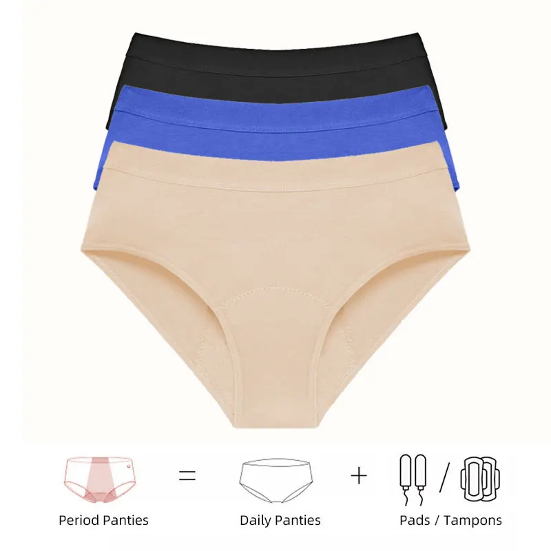 

3 шт., большие размеры, впитывающие менструальные трусики, 4 слоя, женские бесшовные трусики для физиологического периода, трусики со средней талией
