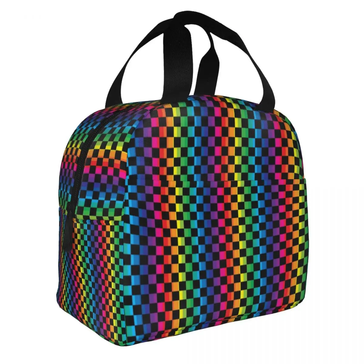 Rainbow Checkers Checkerboard Insulated Lunch Bag for Work School Waterproof Cooler Thermal Lunch Box