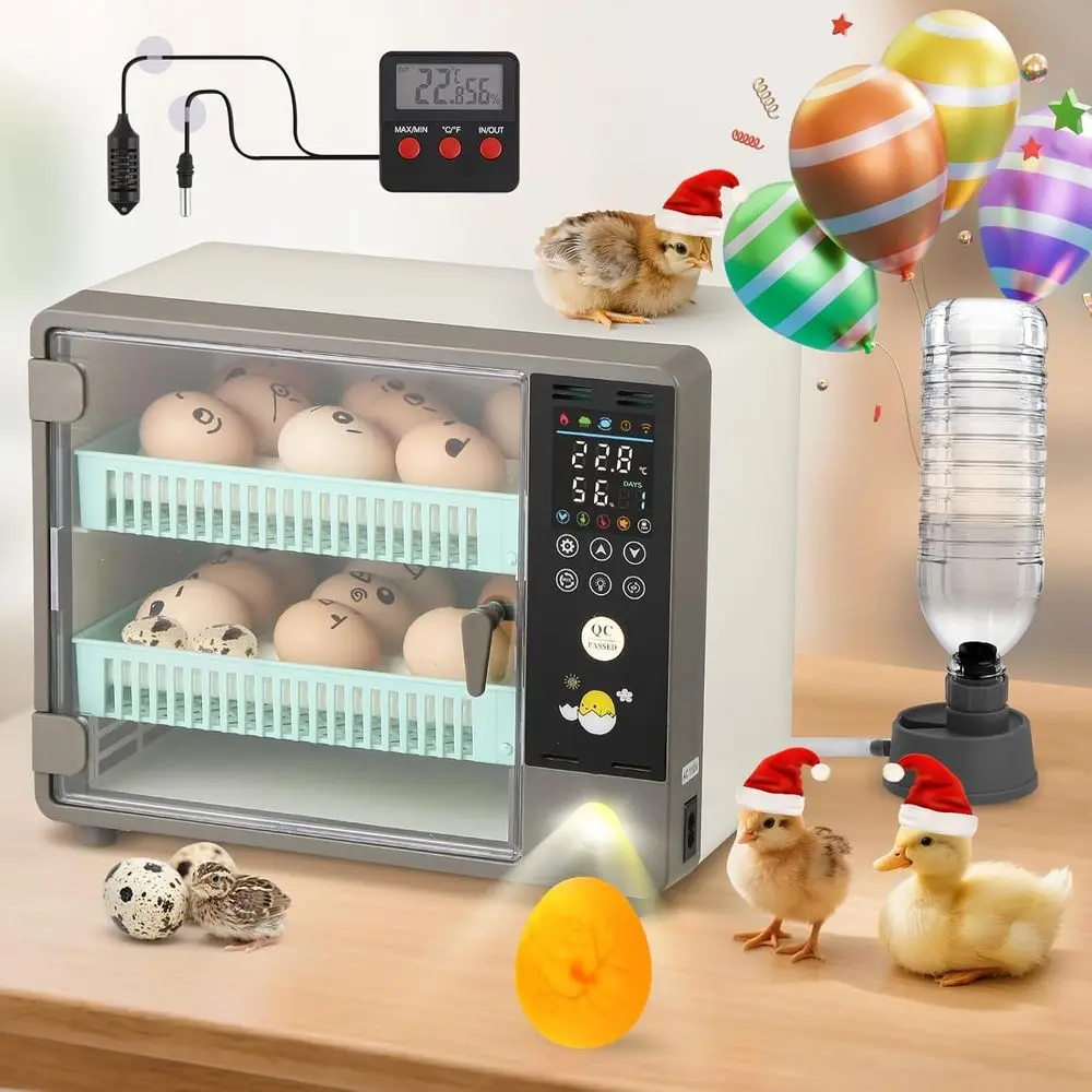 

Яйца инкубатора, 24-дюймовый инкубатор для яиц, автоматическое поворотное управление с контролем температуры и влажности, отображение температуры, для курицы, утки, перепеловного подарка