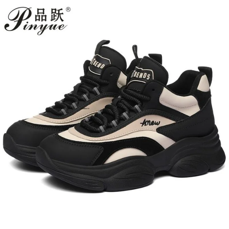 

Модные женские кроссовки из натуральной кожи на толстой подошве, увеличивающие рост на 5,5 см, осенне-зимние, повседневные, размеры 34-42