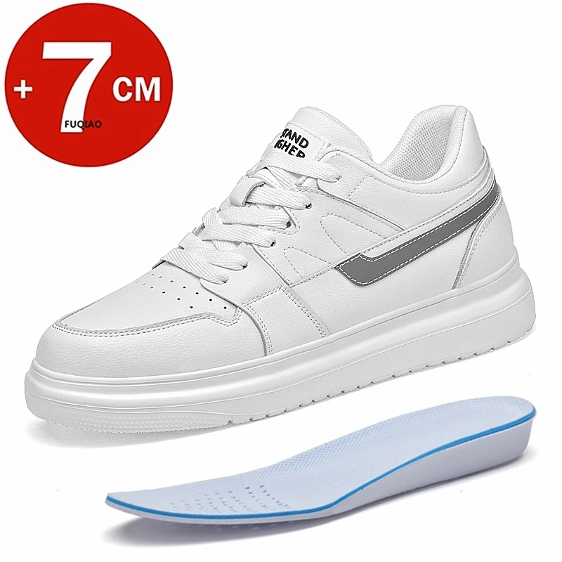 

Мужские кроссовки из натуральной кожи с невидимым увеличением роста на 7 см, большие размеры, дышащие, удобные, модные, повседневные, спортивные