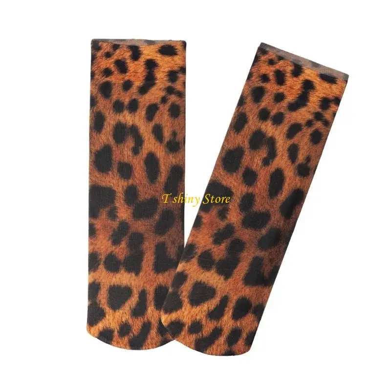 

N58F Leopard Print Nylon Short Ankle Socks for Parties or Casual Silk Socks