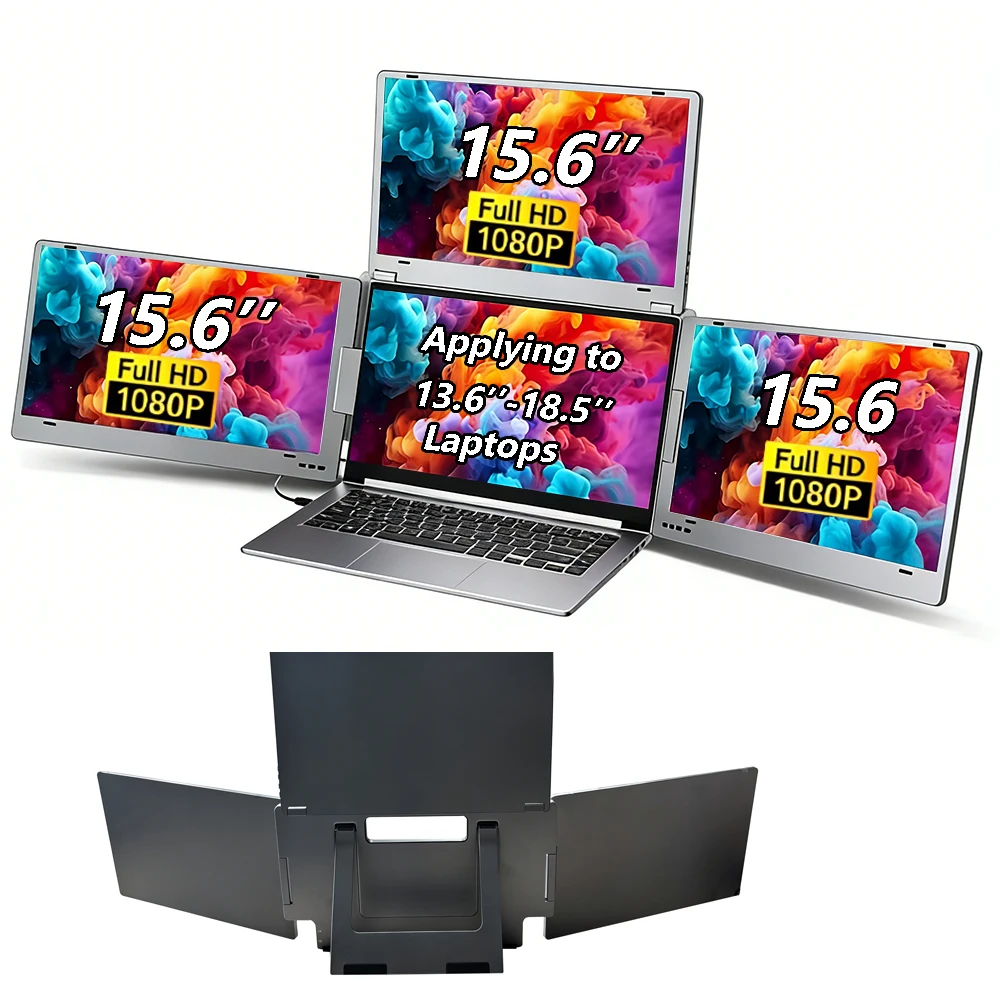 

15.6'' Triple Screen Extender Alloy Portable Monitor 3 Display Connected to Notebook with 1 Cable FHD Tri-screen Monitor