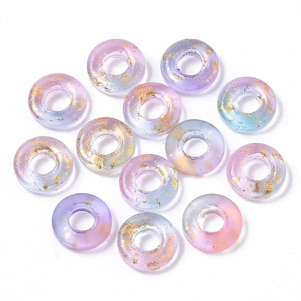 

20~50Pcs Transparent Spray Painted Glass Beads Large Hole Beads with Golden Foil Donut Shape For DIY Jewelry Making Accessories