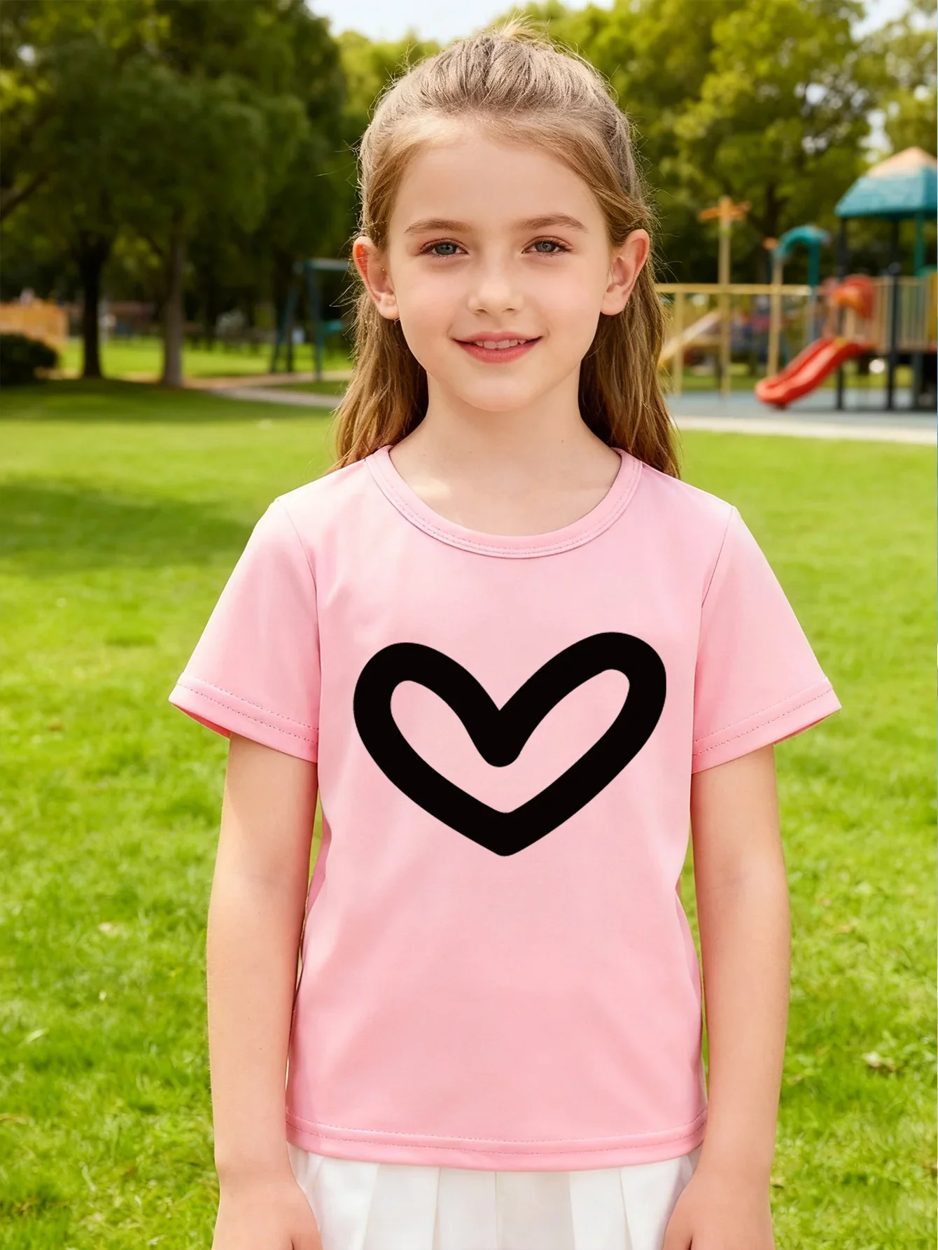 Minimalist Hollow Heart Graphic Kids T Shirt Short Sleeve Simple Love Symbol Print Boys Girls Summer Tee Tops