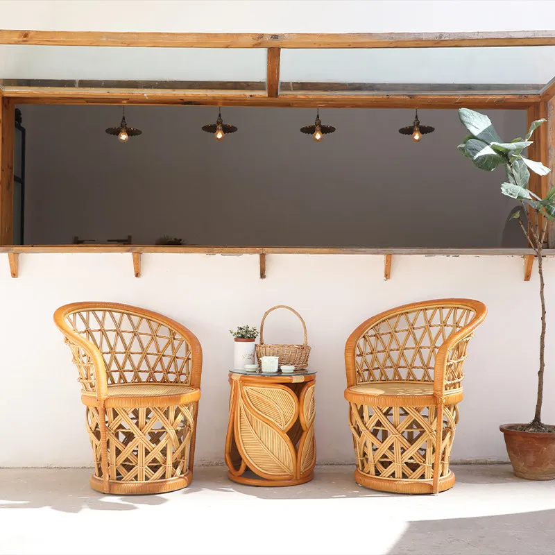Natural rattan outdoor tables and chairs Nordic American rattan furniture leisure garden balcony bed and breakfast rattan chairs