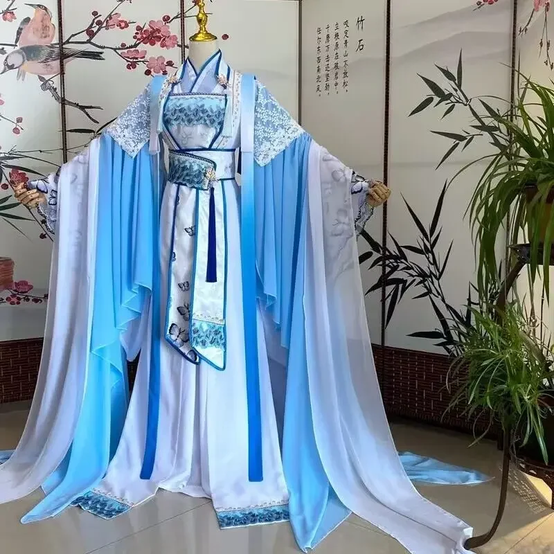 Customized Halloween Nobility Cosplay Costume For Women Oversized Chinese Traditional Vintage Hanfu Blue Sets Large Size 5XL