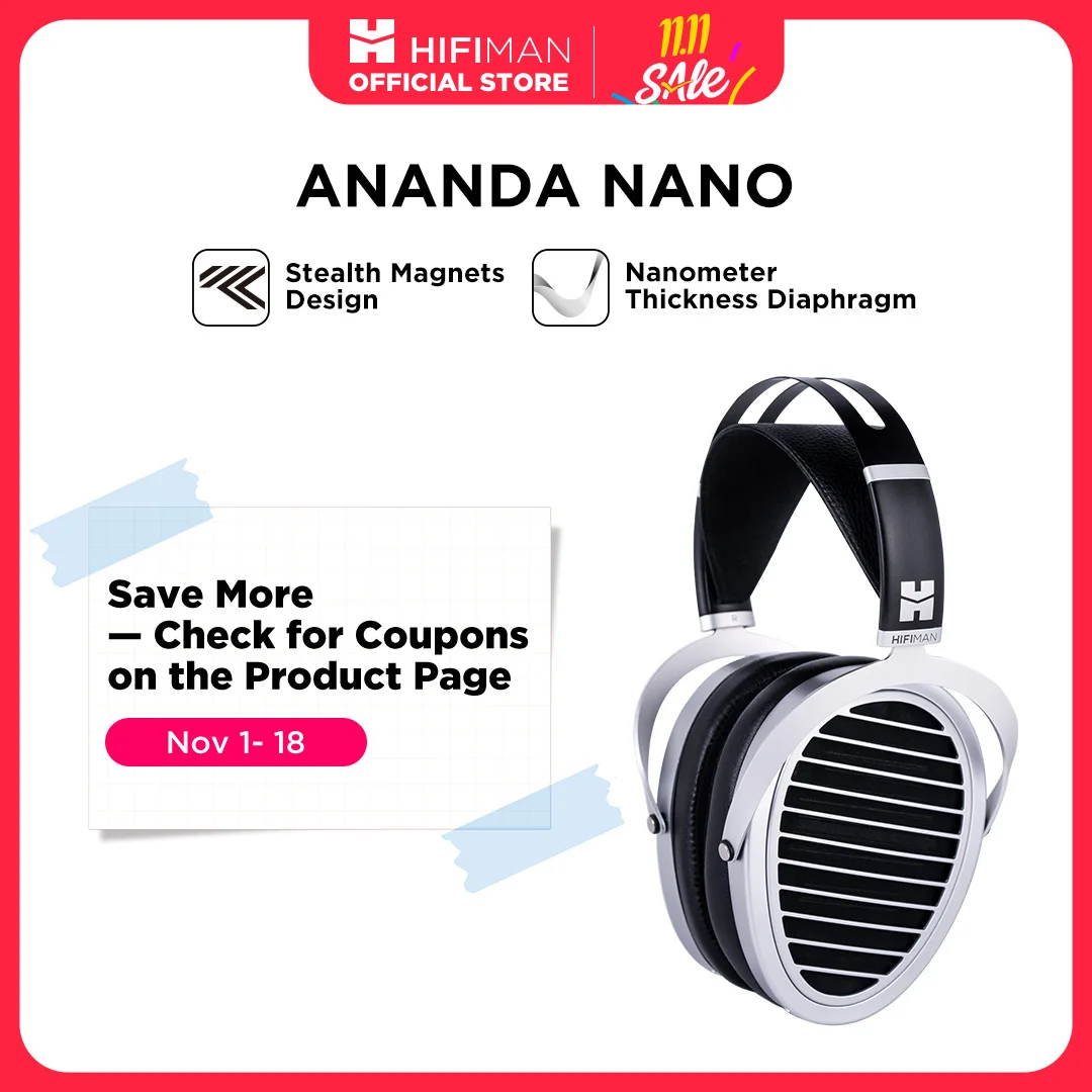HIFIMAN ANANDA 나노 오픈백 평면 마그네틱 하이파이 헤드폰, 나노미터 두께 다이어프램 포함