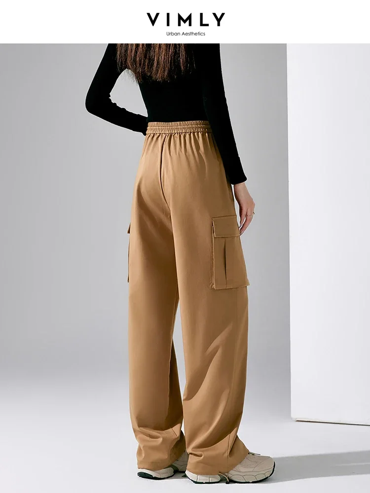 Vimly Khaki Cargo Pants High Waist Baggy Pants for Women 2023 Autumn New in Straight Loose Elastic Waist Casual Trousers M2756