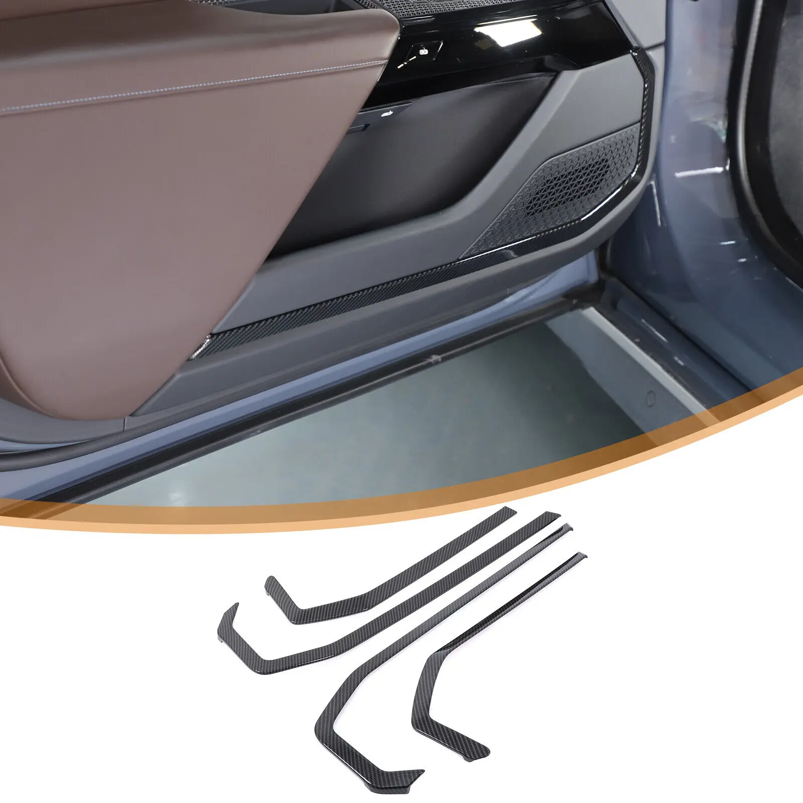 

4PCS ABS Carbon Car Interior Door Lower Panel Trim Decorative Strip For BMW 7 i7 series G70 2023-2025 Styling Kit Accessories