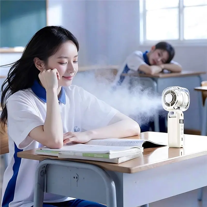 A67Z! High-Speed Fan Desktop Folding Digital Display Neck-Hanging Ice Wind Humidifying Mini Handheld Small Fan