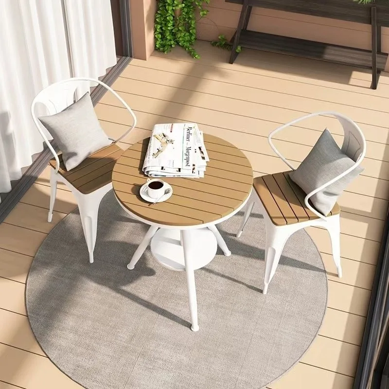 Open-air cafe sunscreen waterproof plastic wood coffee table combination courtyard balcony outdoor leisure dining table light