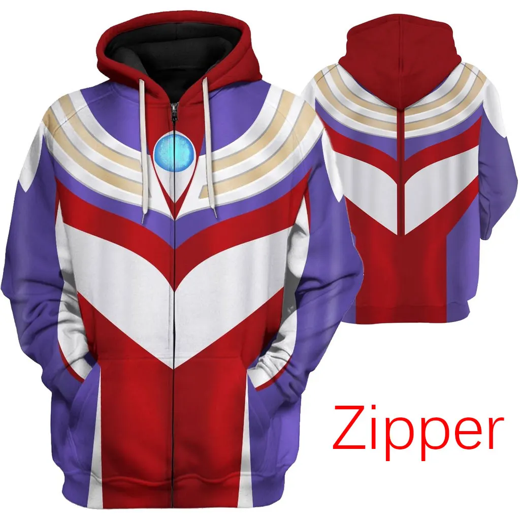 Ultraman Tiga Zipper Hoodies Man Women Kid Suit 3D Print Cosplay Japanese Anime Costume pullover