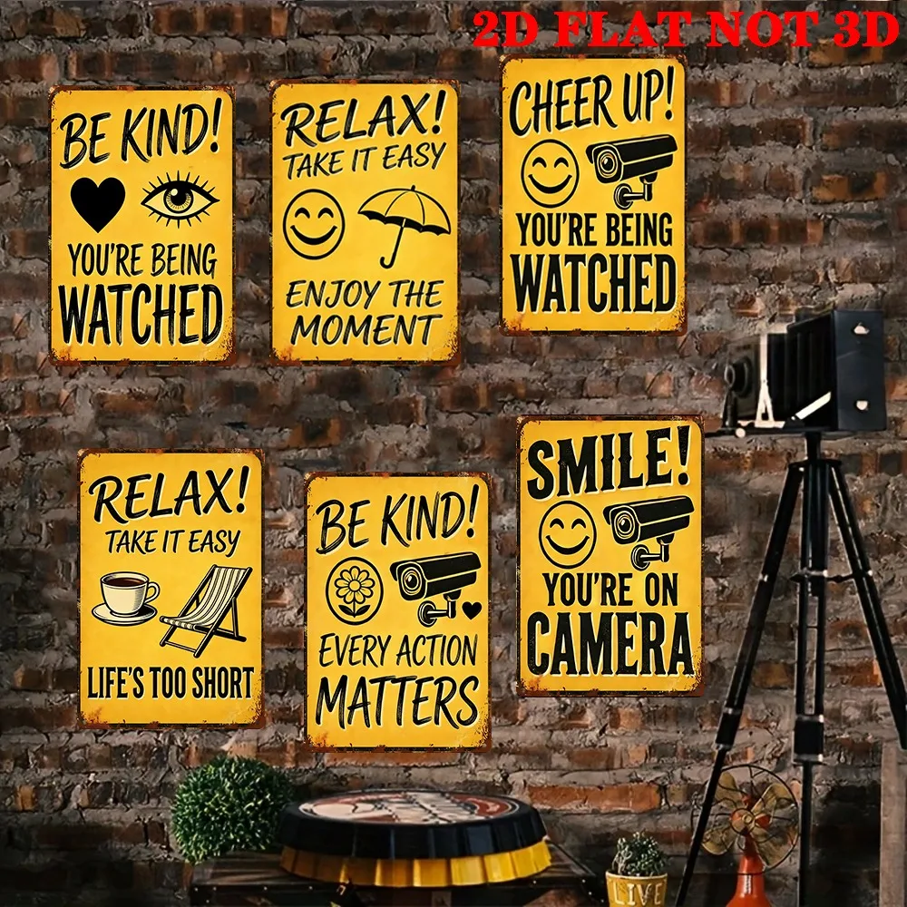 6pcs Retro-Style Metal Signs | And Dustproof Surveillance Signs for Man Cave, Office, Bar, Garage, Kitchen, Home Decor - Funny W