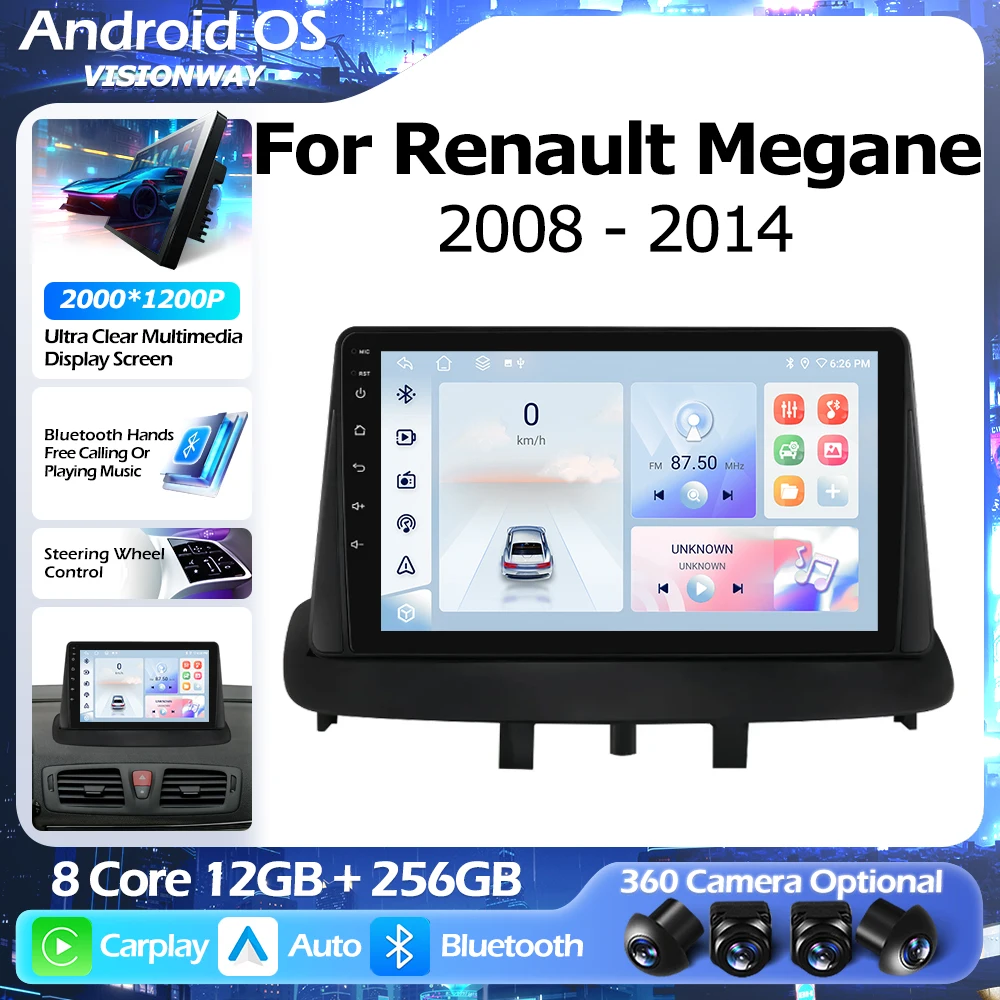 

Android 16 QLED 2000*1200P 8 Core For Renault Megane 3 2008-2014 GPS Navigation Multimedia Player Auto Wireless CarPlay WIFI 4G