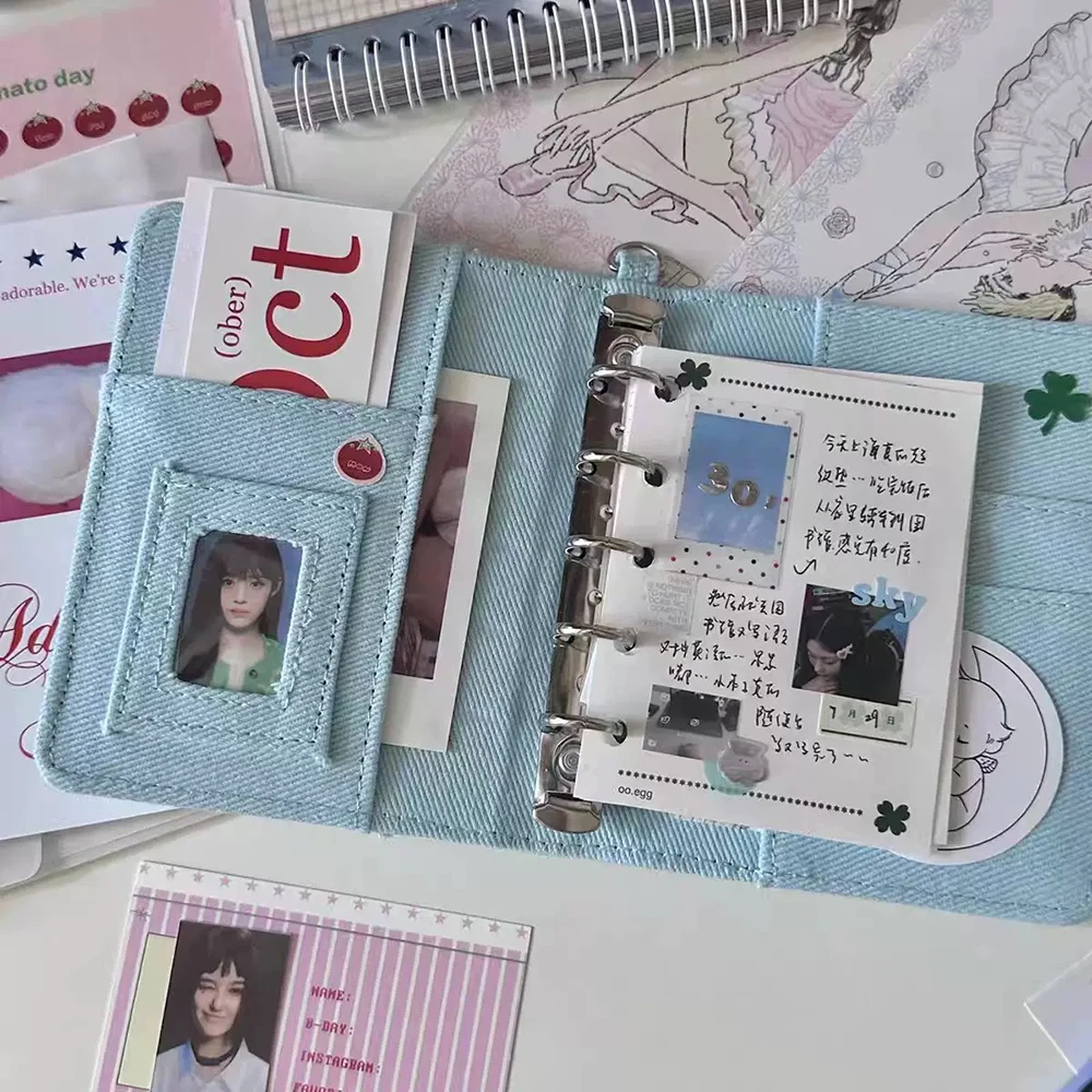 

Denim M5 Binder Blue Pink Jeans Loose Leaf Notebook Cover Student Girls Diary Journal Notepad Notebook Korean Japan Style Cute